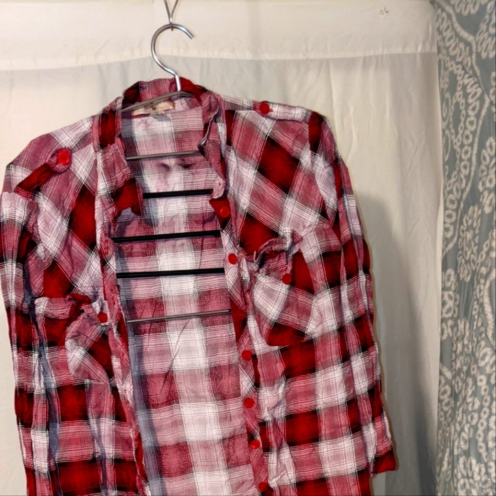 A lot of two women's tops and one new with tags burgundy /red shaw.